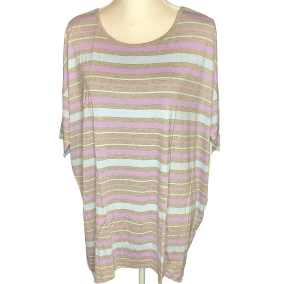 LuLaRoe RETIRED Irma High Low Tunic Women's Size Large Striped Pastel - Picture 1 of 10